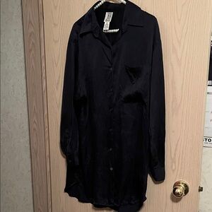 JNY Collection Dark Blue Silk Button-Front Blouse